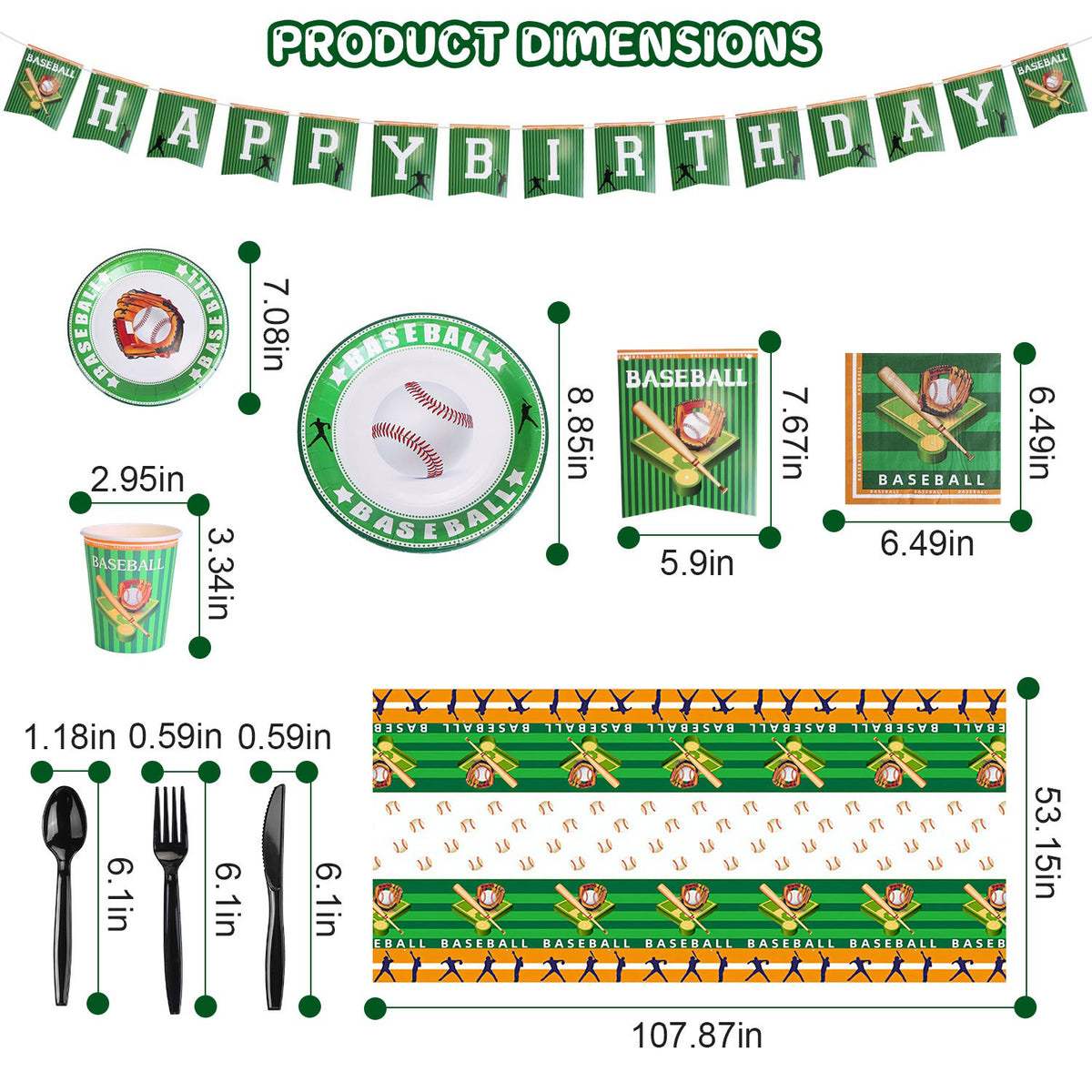 171Pcs Baseball Party Supplies Kit Baseball Birthday Party Disposable Dinnerware Set Baseball Themed Party Tableware Decorations Cups Plates Napkins Spoons Knives Forks Tableclothes