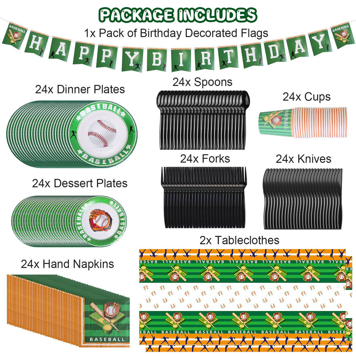 171Pcs Baseball Party Supplies Kit Baseball Birthday Party Disposable Dinnerware Set Baseball Themed Party Tableware Decorations Cups Plates Napkins Spoons Knives Forks Tableclothes
