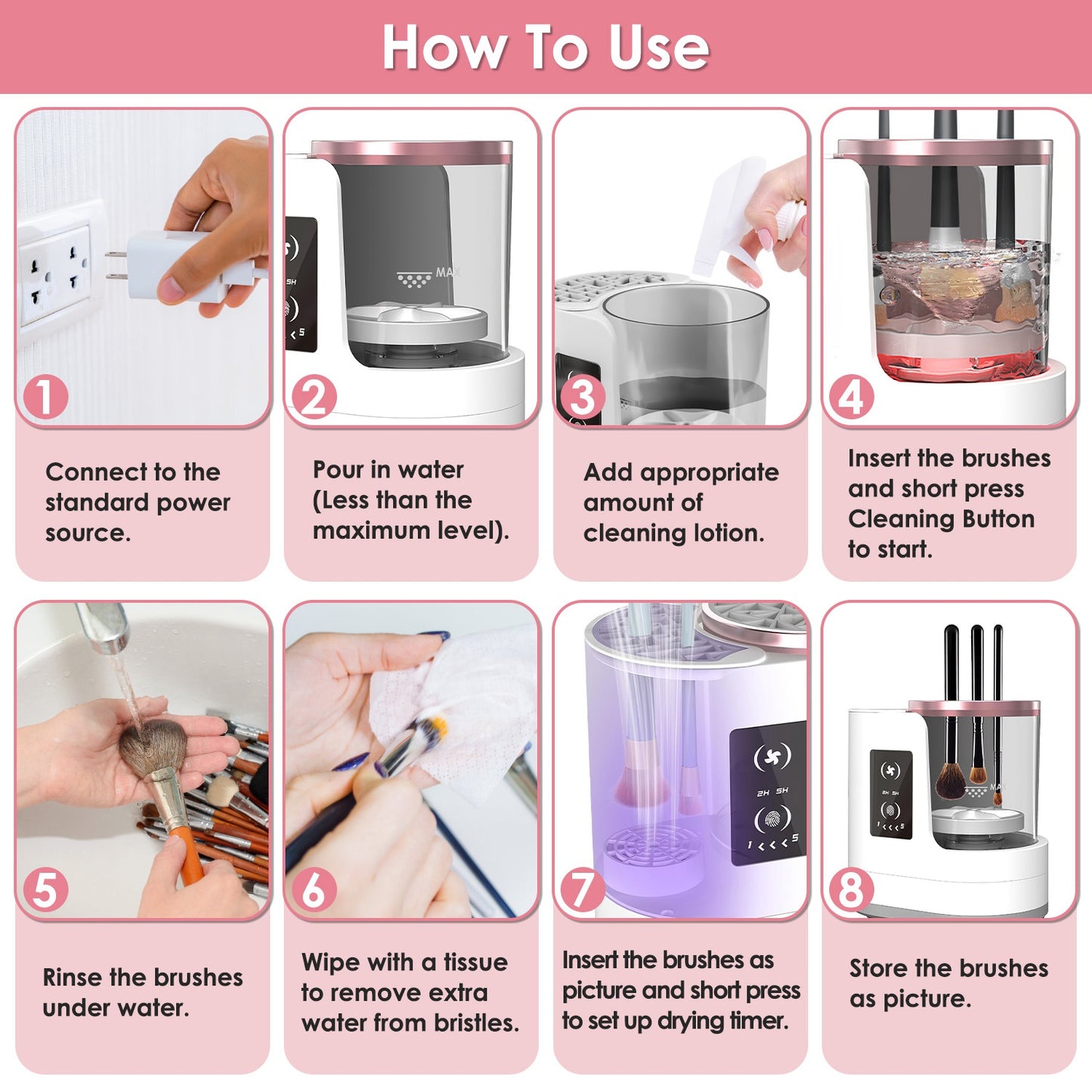 4 In 1 Electric Makeup Brush Cleaner USB Powered Automatic Brush Blender Machine With Timer Digital Display Cleaning Drying UV Disinfection Brush Storage For All Types Of Brushes Valentines Day Gift