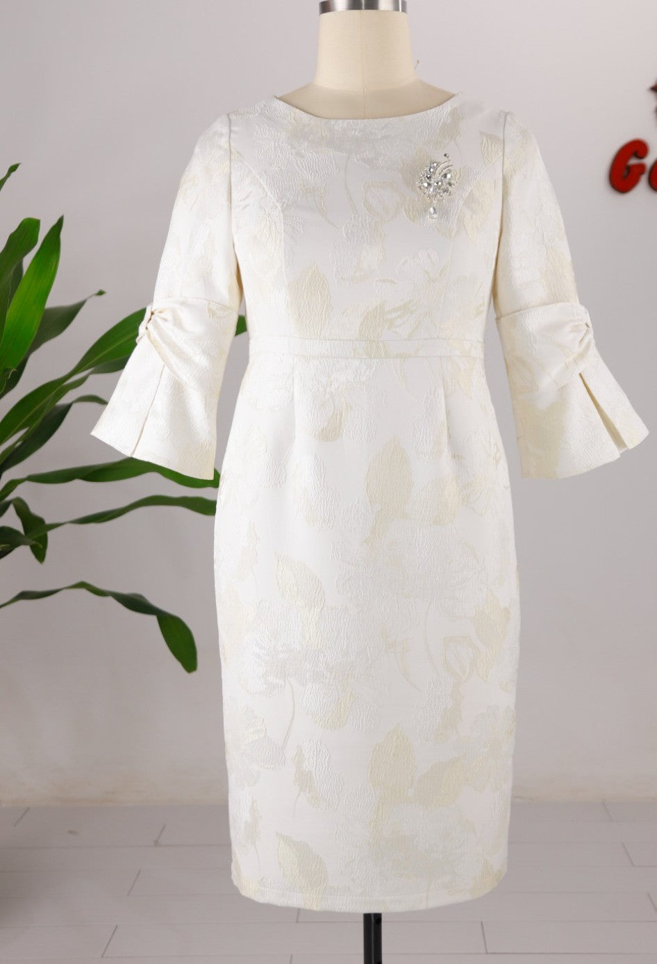 Flower Decorated Dress W Flared Sleeves