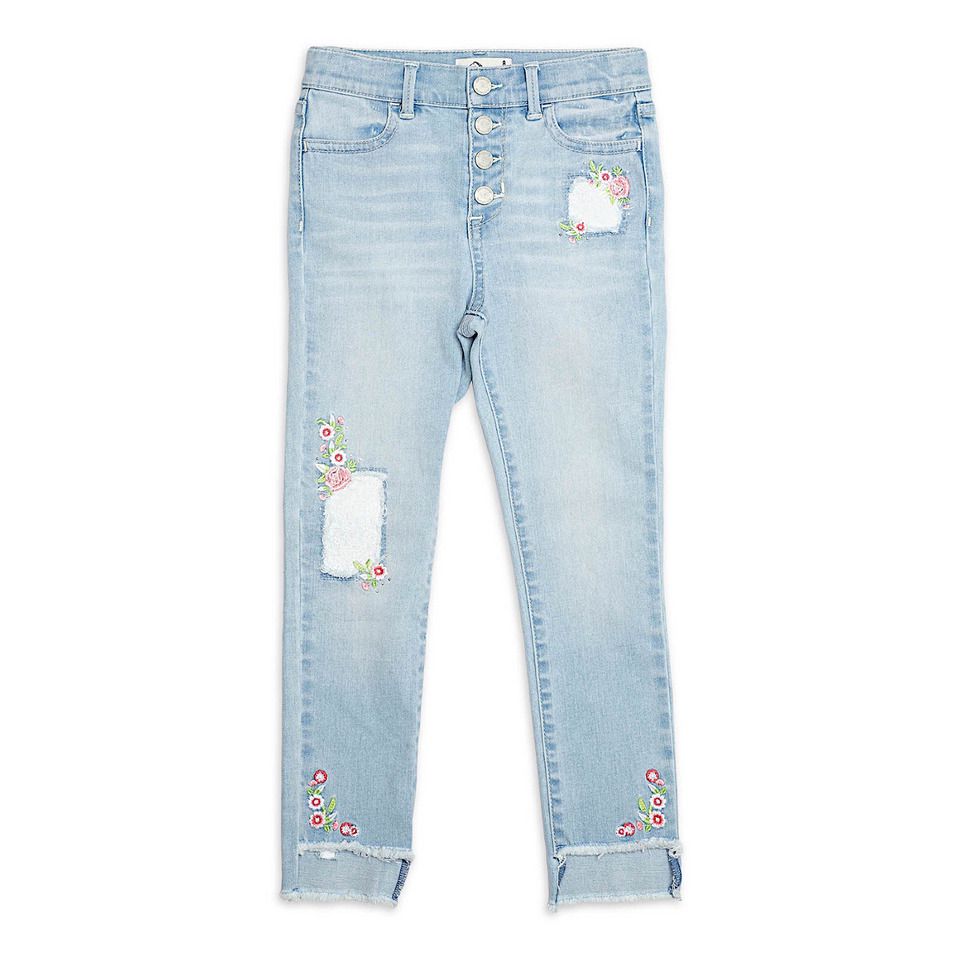 Light Blue Flower Decorated Jeans