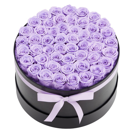Forever Flowers, 50 Preserved Roses In A Box, Eternal Flowers Immortal Bouquet Birthday Present For Women Her Wife Mothers, Anniversary, Valentine's Day,Christmas, Lavender Purple