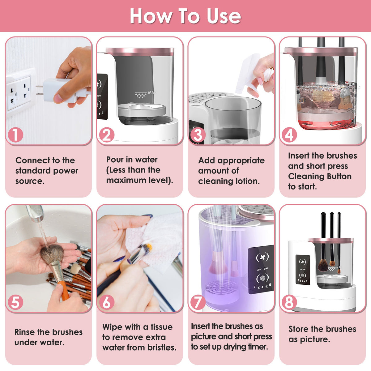 4 In 1 Electric Makeup Brush Cleaner USB Powered Automatic Brush Blender Machine With Timer Digital Display Cleaning Drying UV Disinfection Brush Storage For All Types Of Brushes Valentines Day Gift