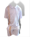 White and Gold 2 Piece Collared Shirt + Shorts