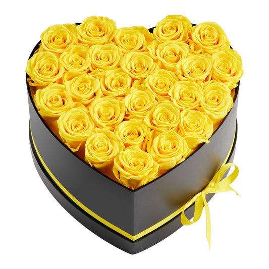 Forever Flowers, 27 Preserved Roses In A Heart Shape Box, Eternal Flowers Immortal Bouquet Birthday Present For Women Her Wife Mothers, Anniversary, Valentine's Day,Christmas, Yellow