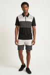 2 Piece Black And White Collared Zipper Shirt + Shorts